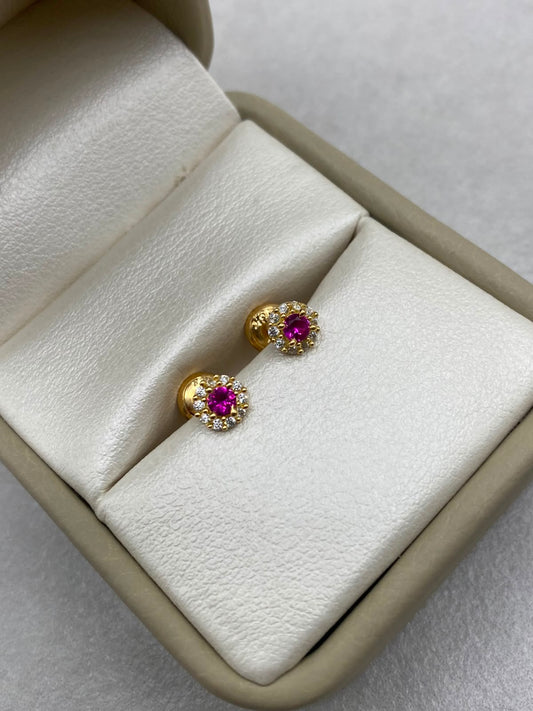 Topos circulo circon blanco con fucsia Oro amarillo 18k 1,06 Gr / 4,50 mm