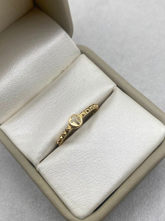 Anillo cruz central borde bolas lisas / Talla 6 1/2 / 1,37 Gr / 4 mm