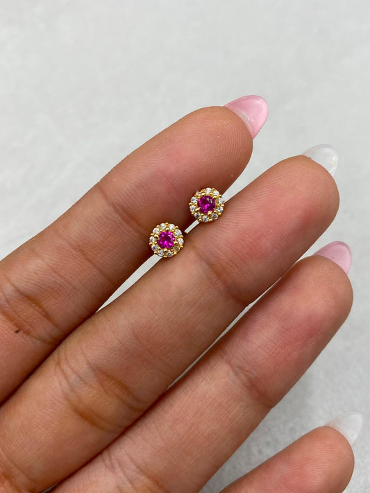 Topos circulo circon blanco con fucsia Oro amarillo 18k 1,06 Gr / 4,50 mm