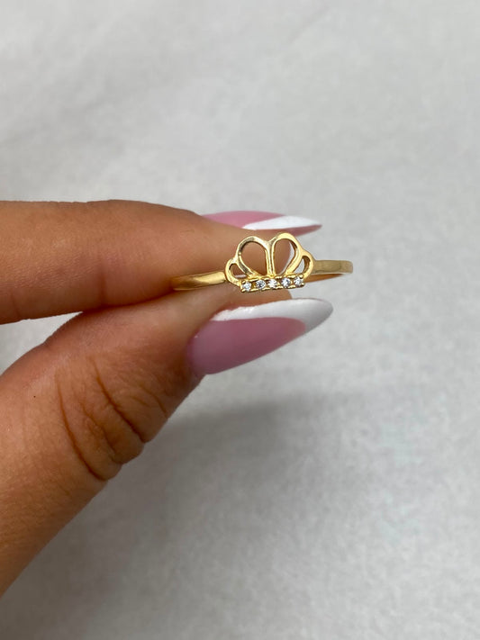 Anillo corona con circones blancos Oro amarillo 18k / Talla 7 1/2 / 1,45 Gr