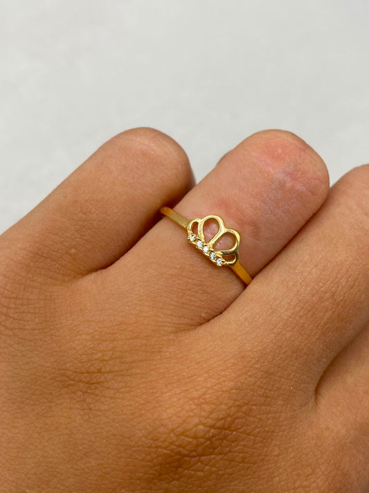 Anillo corona con circones blancos Oro amarillo 18k / Talla 7 1/2 / 1,45 Gr