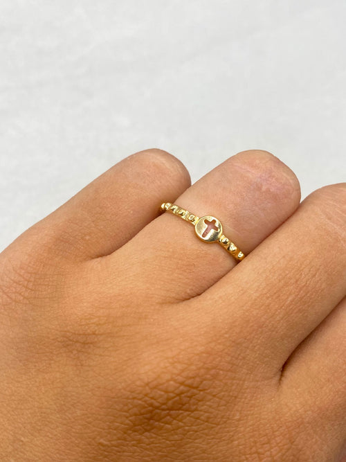 Anillo cruz central borde bolas lisas / Talla 6 1/2 / 1,37 Gr / 4 mm