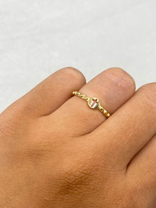Anillo cruz central borde bolas lisas / Talla 6 1/2 / 1,37 Gr / 4 mm