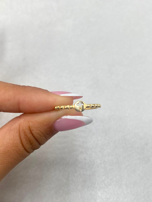 Anillo cruz central borde bolas lisas / Talla 6 1/2 / 1,37 Gr / 4 mm